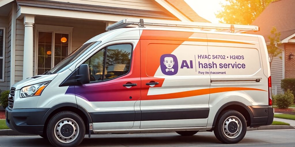 HVAC technician smiling with AI assistant interface.