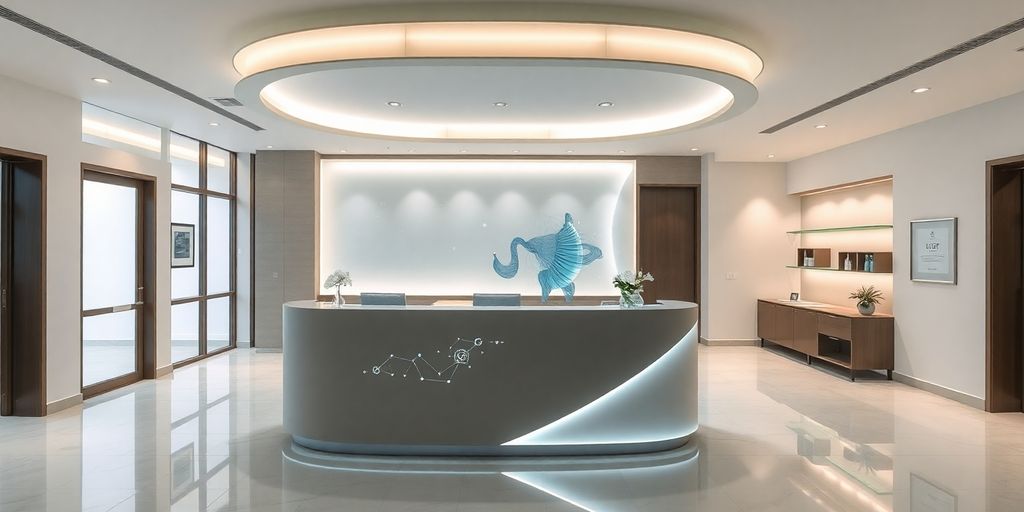 Dental clinic front desk with AI interface.