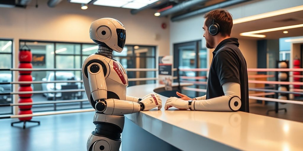 Boxing gym with a robot receptionist.