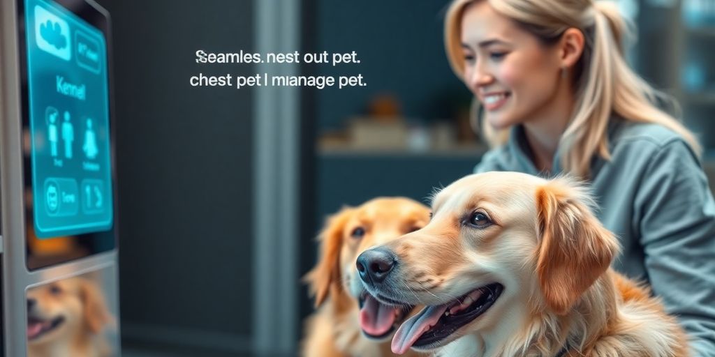 AI receptionist assisting a happy dog owner.