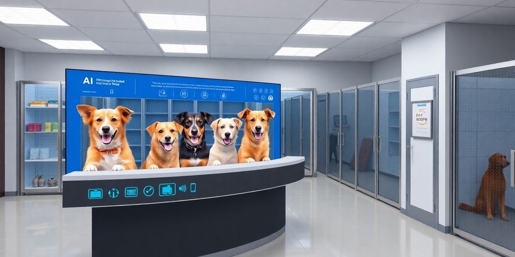 AI interface managing happy dogs in a kennel.