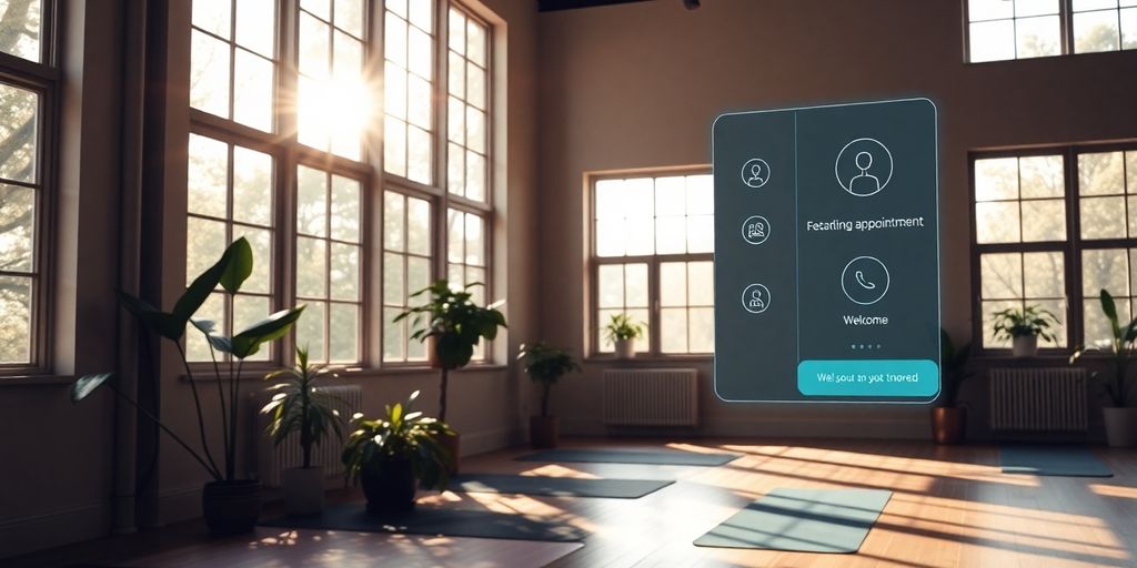 Yoga studio with AI receptionist automating tasks.