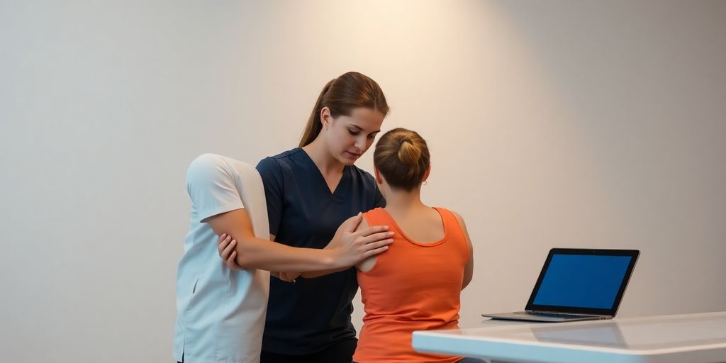 Physiotherapist smiling while interacting with a patient.