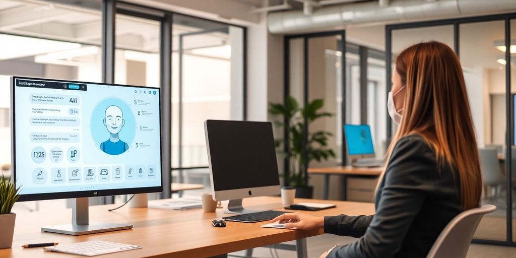 AI assistant aiding accountant with digital tools.