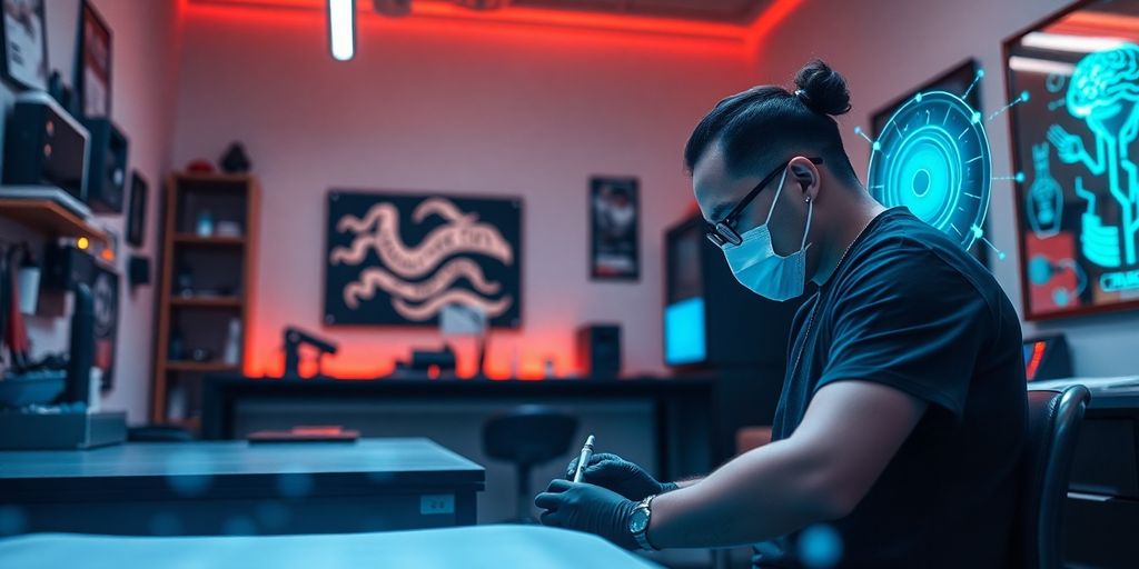 Tattoo artist using AI receptionist.