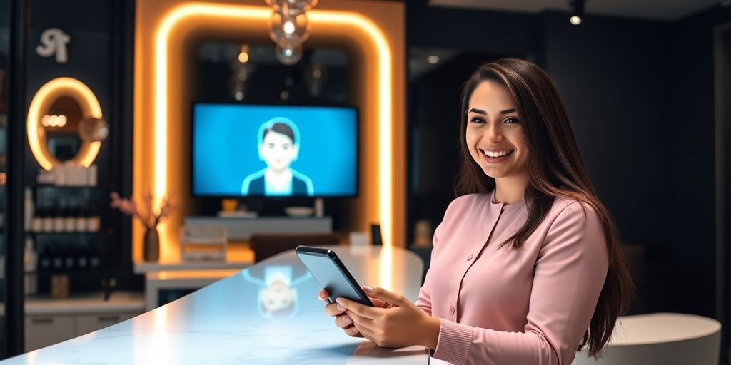 Lash bar client consulting with AI receptionist