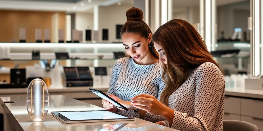 Lash artist using AI receptionist interface.