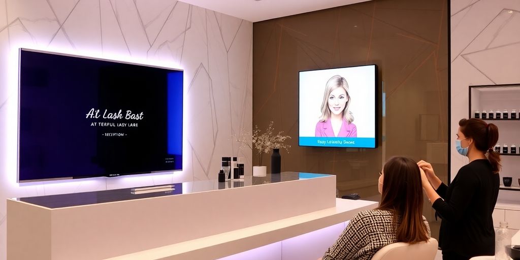 Lash artist interacting with AI receptionist.