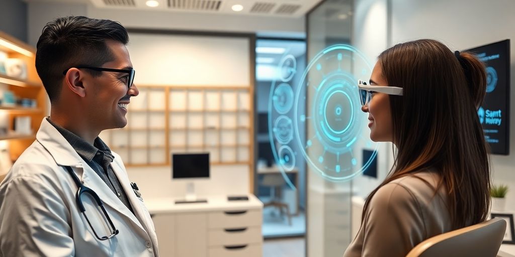Optometrist using AI receptionist technology.