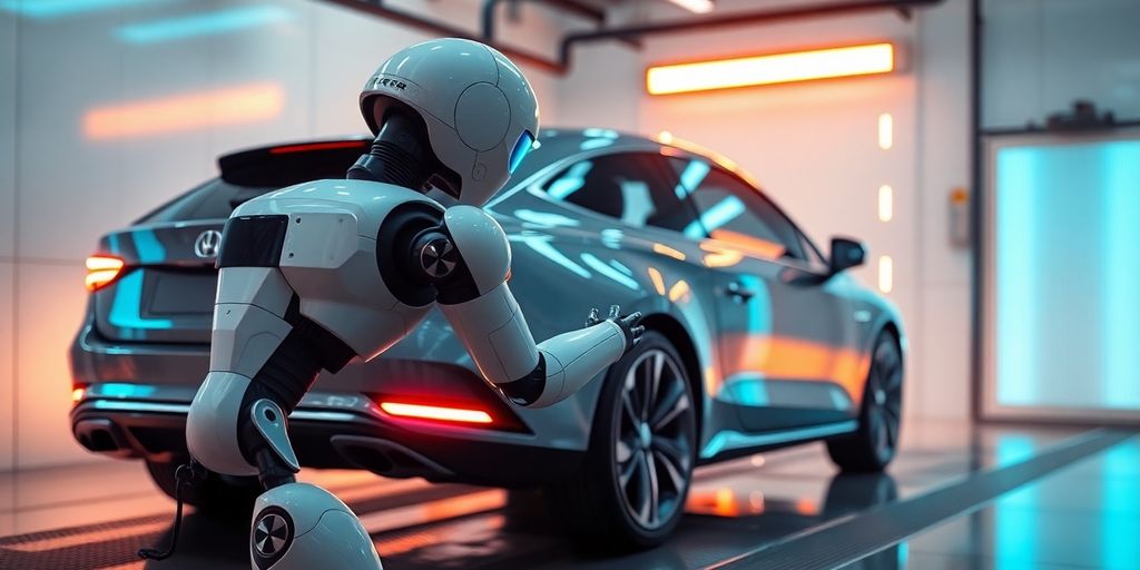 AI receptionist assisting a car at a modern car wash.