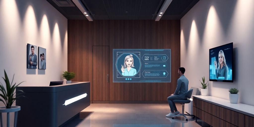 Dental office with friendly AI receptionist interface.