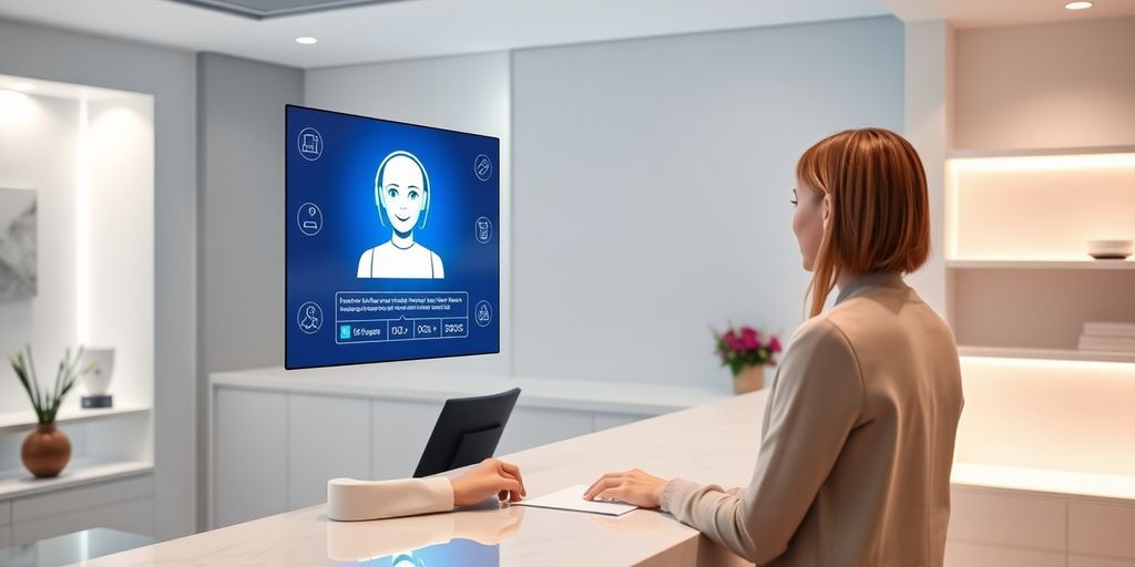Person interacting with a modern, sleek AI interface.