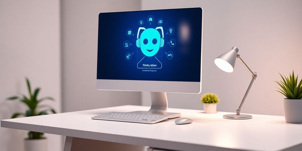 AI receptionist virtual assistant interface on a screen.