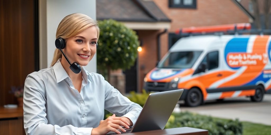 Plumber speaking with AI receptionist on phone.