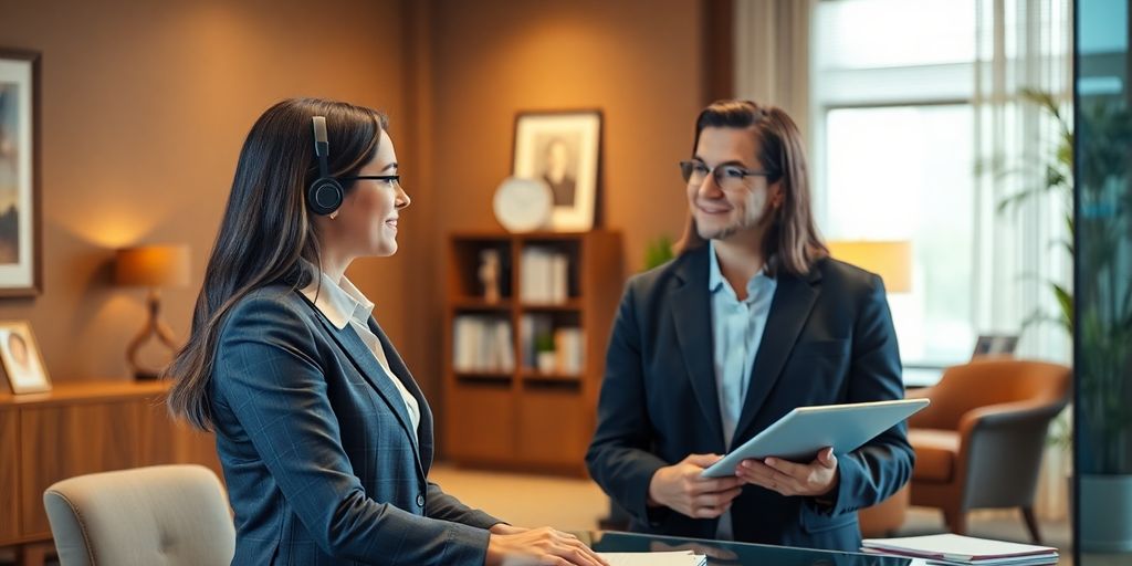 AI receptionist assisting a family lawyer in an office.