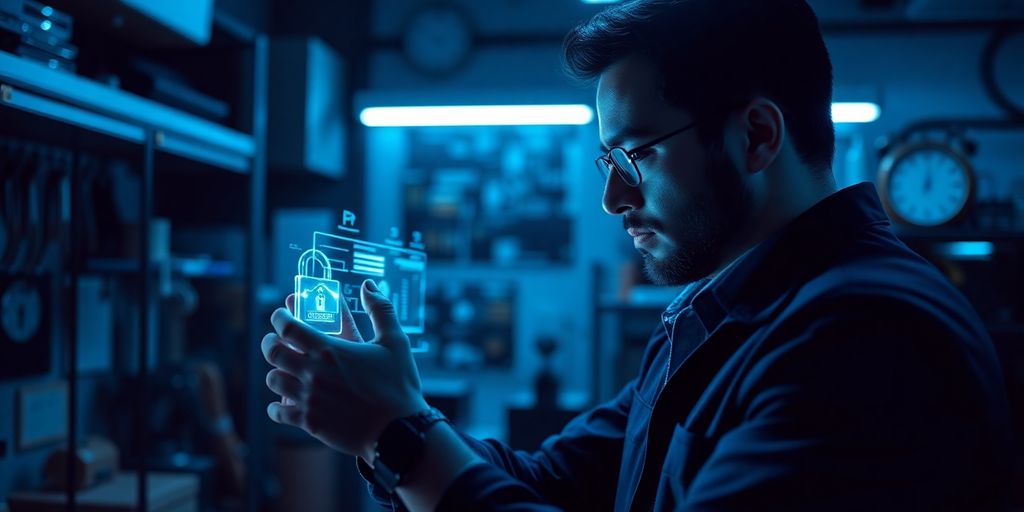 Locksmith using a futuristic AI interface.