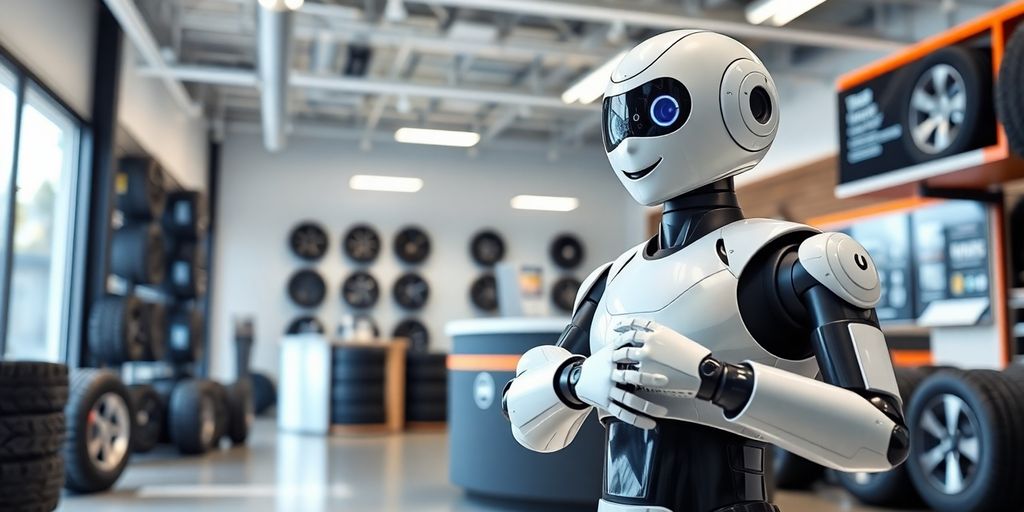 AI receptionist interacting with a car tire.
