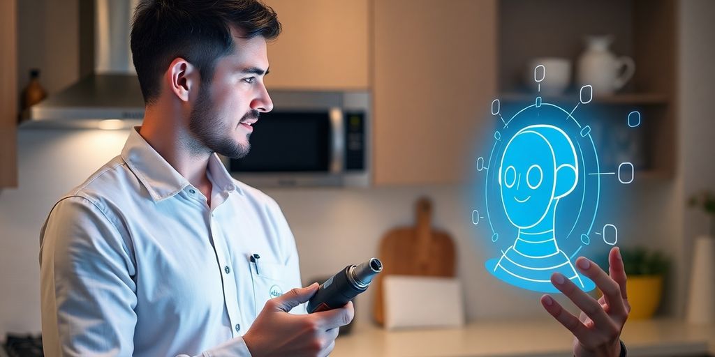 AI receptionist helping appliance repair technician.