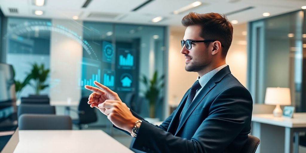Accountant working efficiently with AI assistant.
