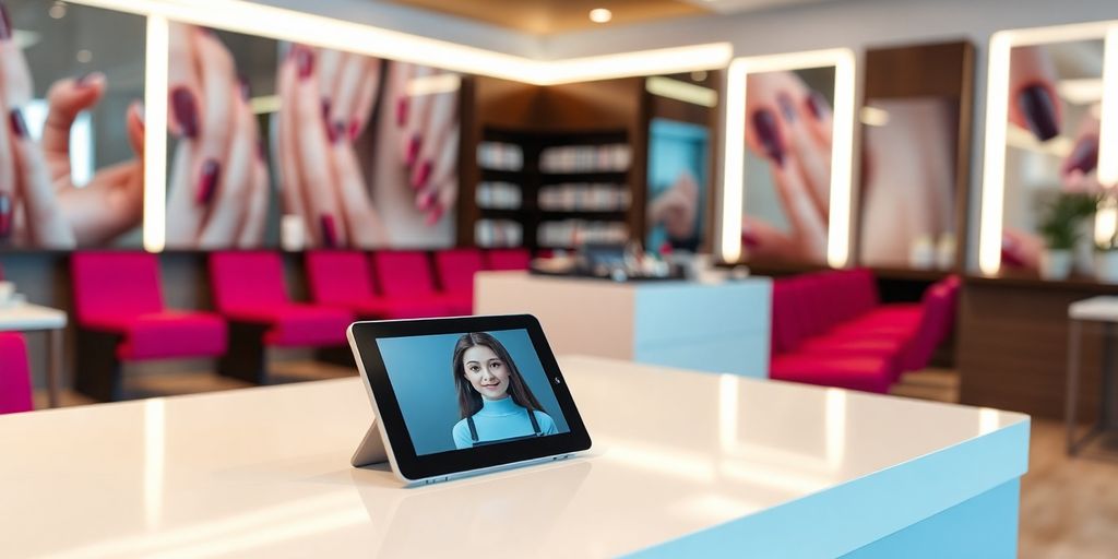 Nail salon reception with AI phone.