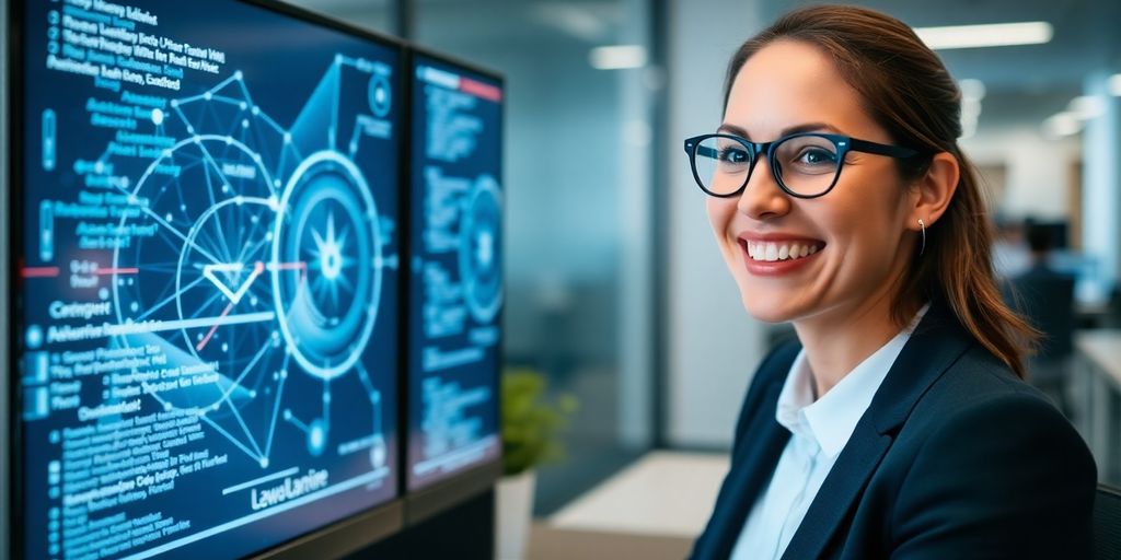 Immigration lawyer using AI receptionist on a computer.