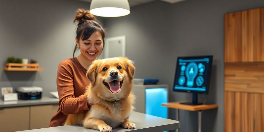 Dog daycare reception with AI assistant.