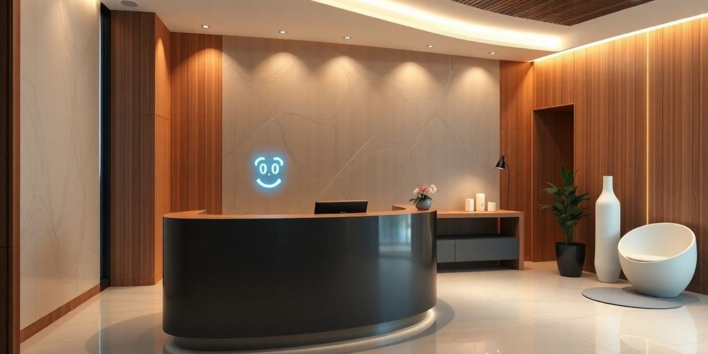 Spa reception desk with an AI assistant.