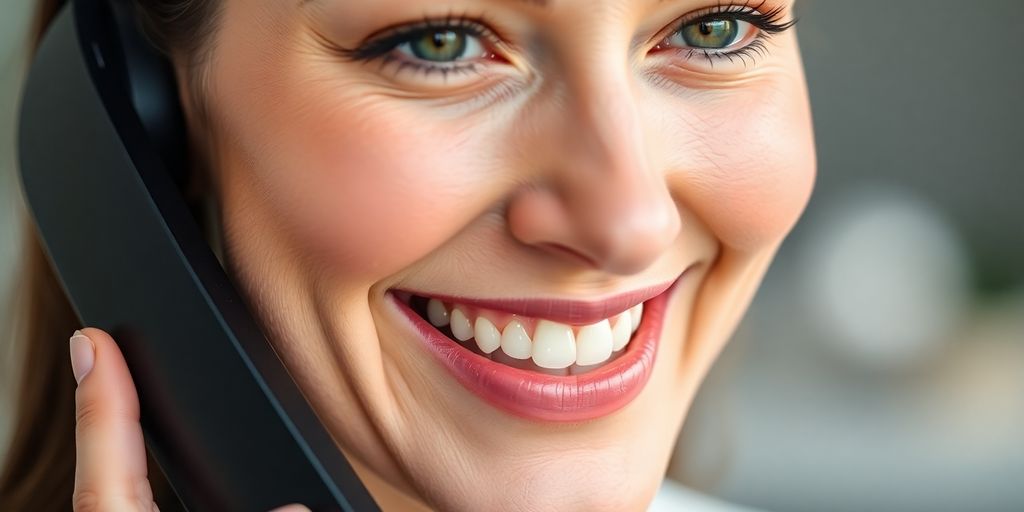 Woman smiling while talking on a phone.
