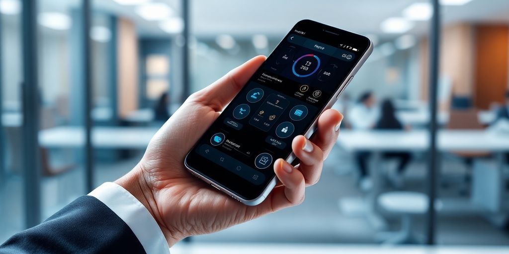 Lawyer using AI phone service device.