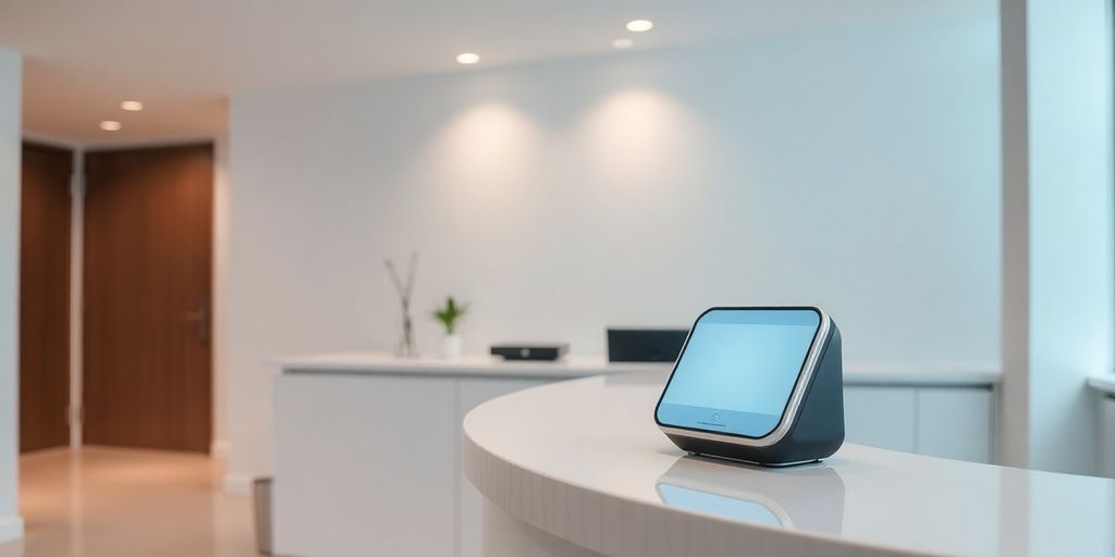 Cosmetic clinic interior with AI device.