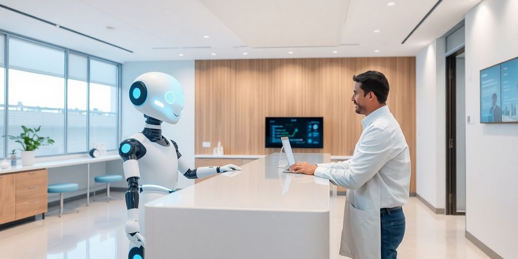 AI receptionist helping dental clinic patient.