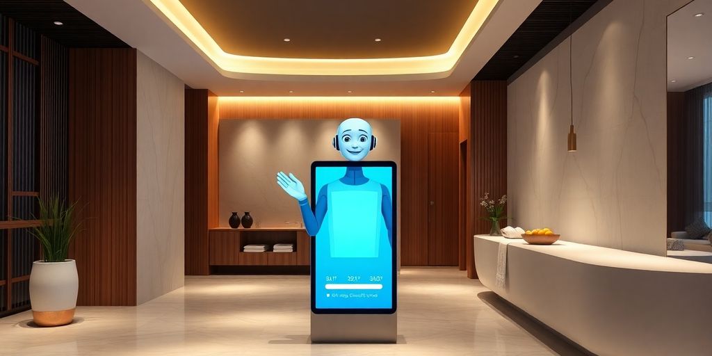AI receptionist interacting with spa guests.