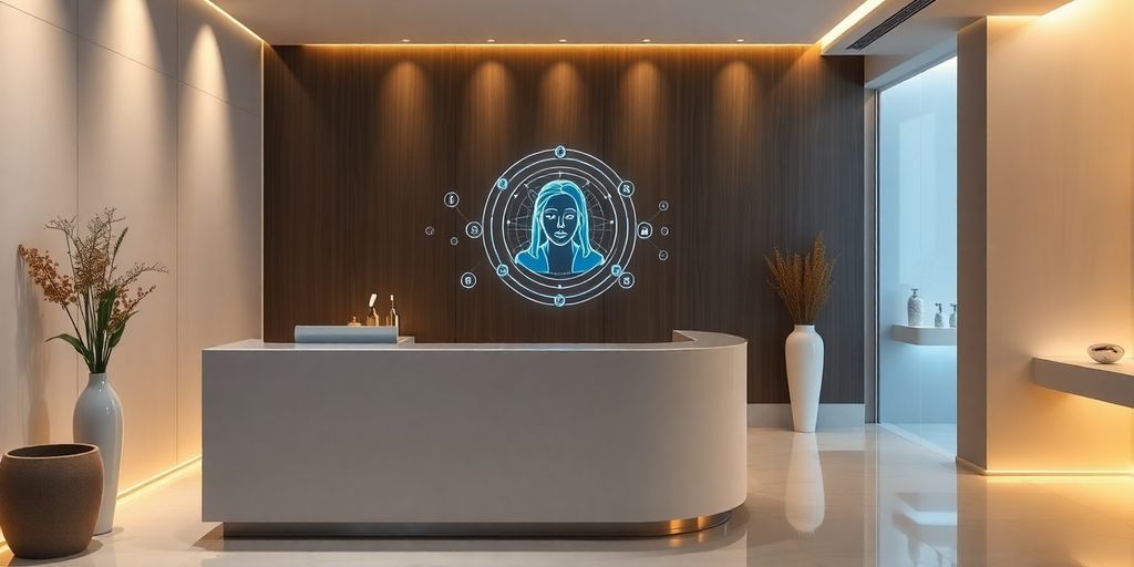 MedSpa reception desk with AI assistant.