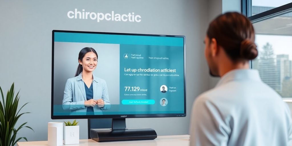 Chiropractor using AI receptionist device.