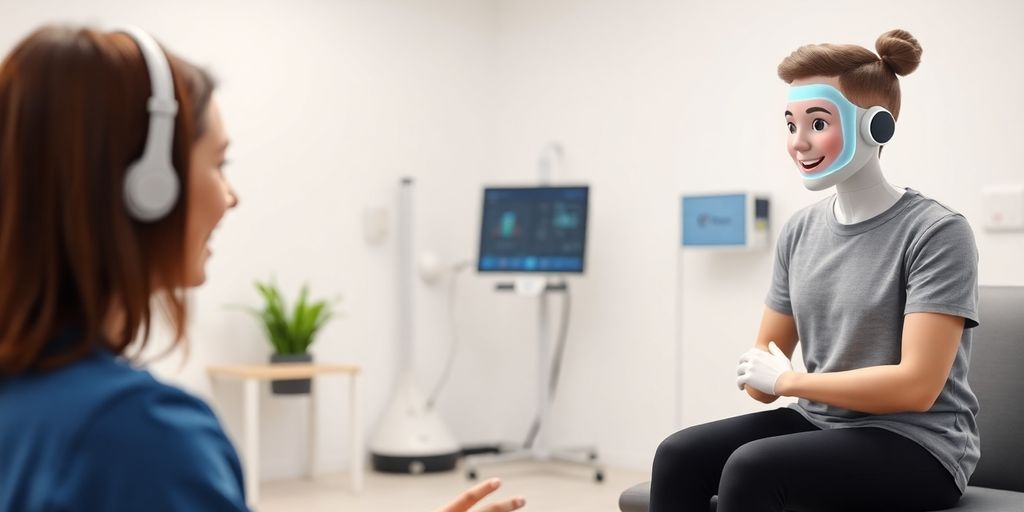 Physiotherapy AI virtual receptionist assisting patient.