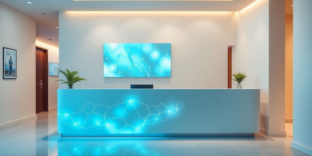 Cosmetic clinic reception desk with AI interface.