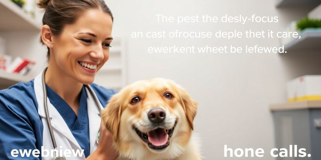 Veterinarian smiling, petting a happy dog.
