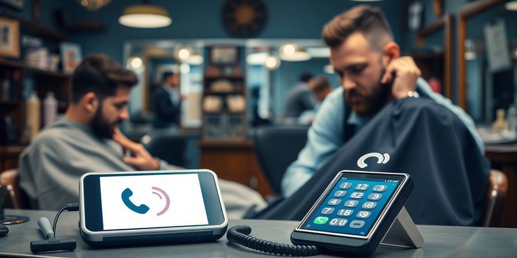 Barber at work while phone rings unanswered