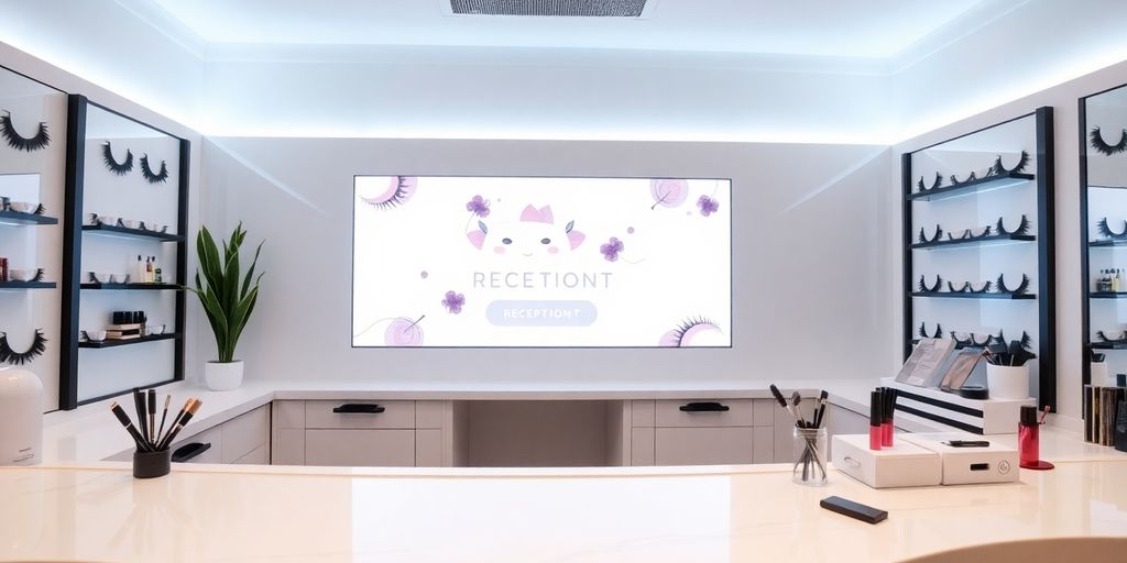 AI receptionist assisting lash artist.