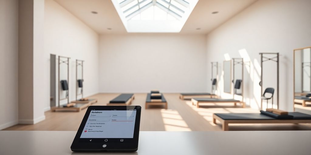 Pilates studio with a digital interface.