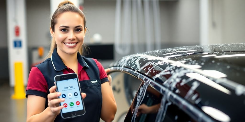 Car wash attendant using AI phone.