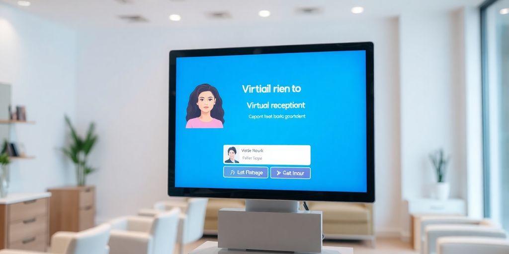 Nail salon receptionist interacting with digital interface.