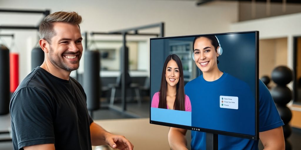 Boxing gym owner interacting with AI receptionist.