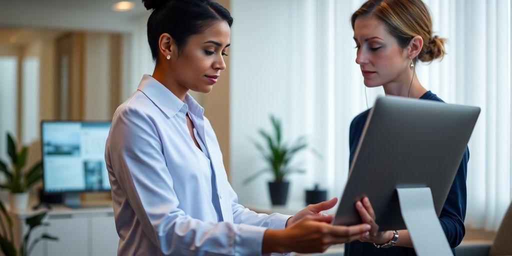Therapist working with AI receptionist.