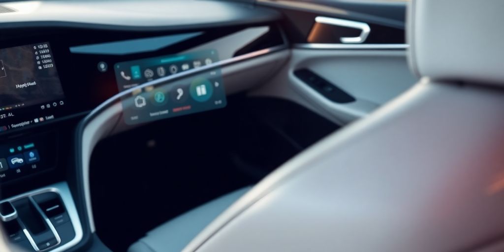 Clean car interior with blurred AI interface.