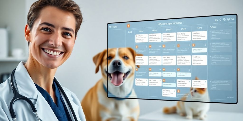Veterinarian interacting with AI interface.