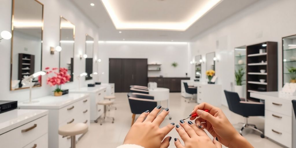 Nail salon booking interface on a smartphone.