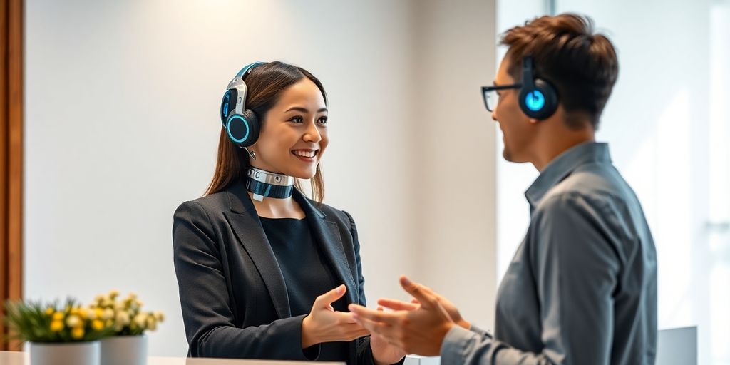 AI receptionist interacting with client via digital interface.