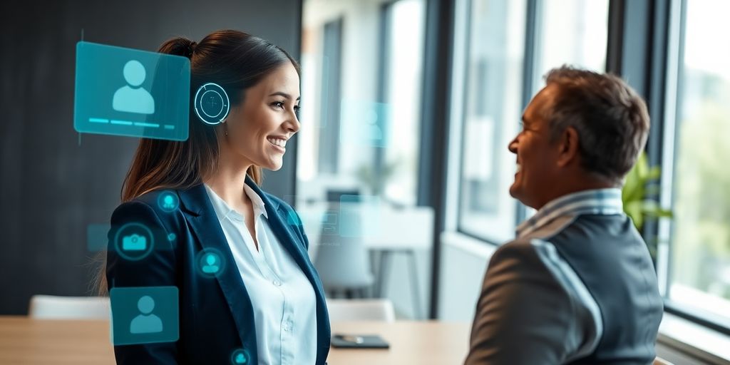 AI receptionist assisting insurance clients with virtual interface.
