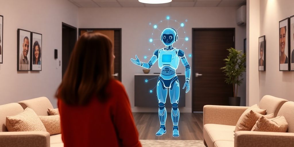 AI receptionist assisting patient at hearing center.